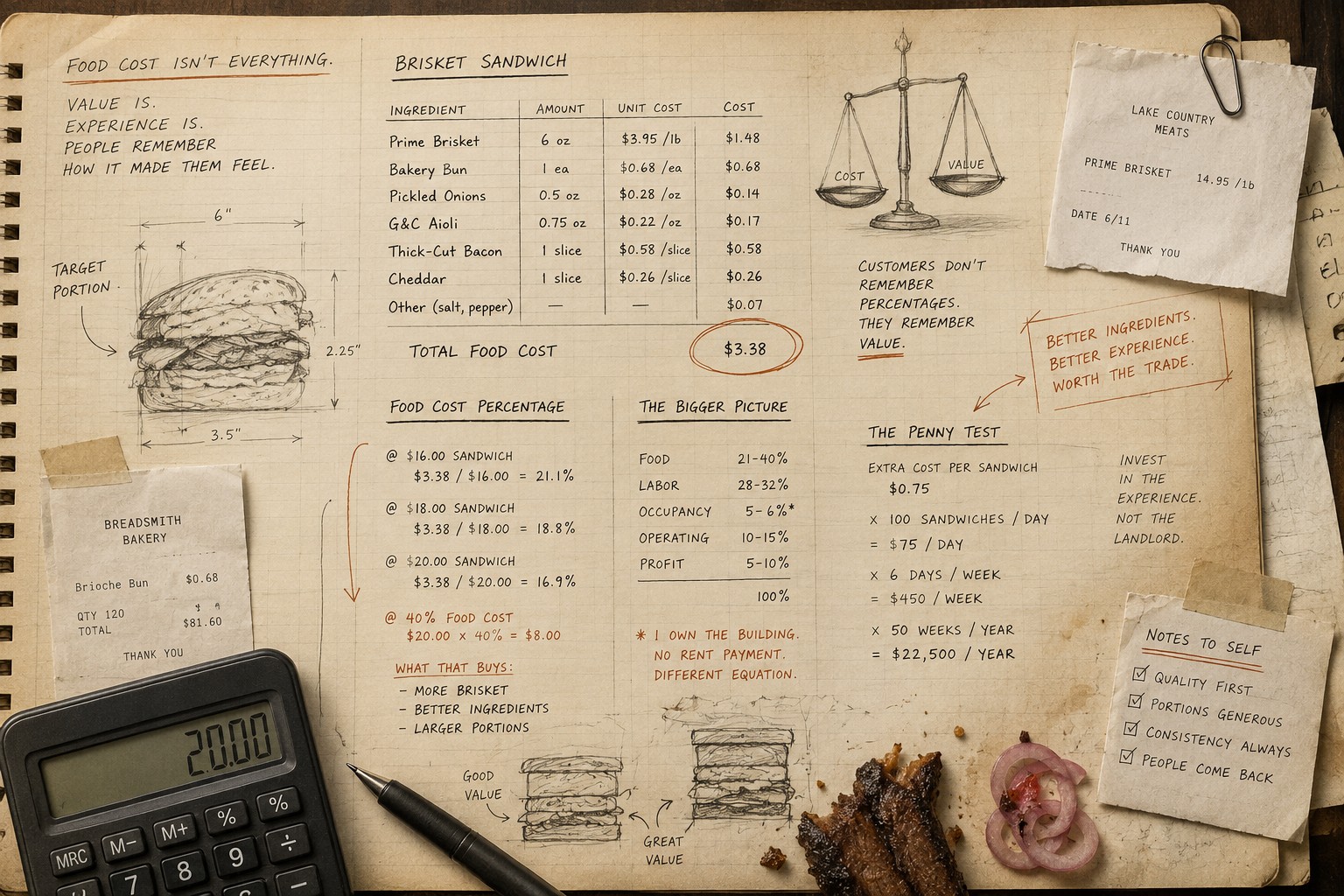 Food cost notes and restaurant planning