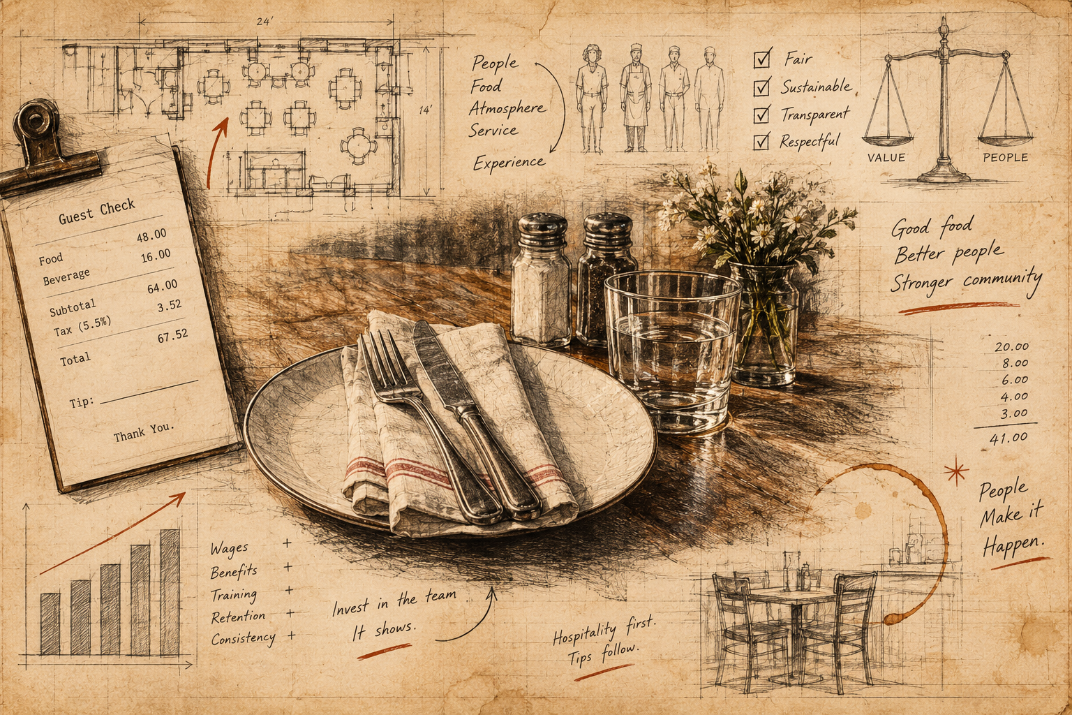 The Tipping Debate – Part 4: The Restaurant I Hope to Build — Notebook artwork.