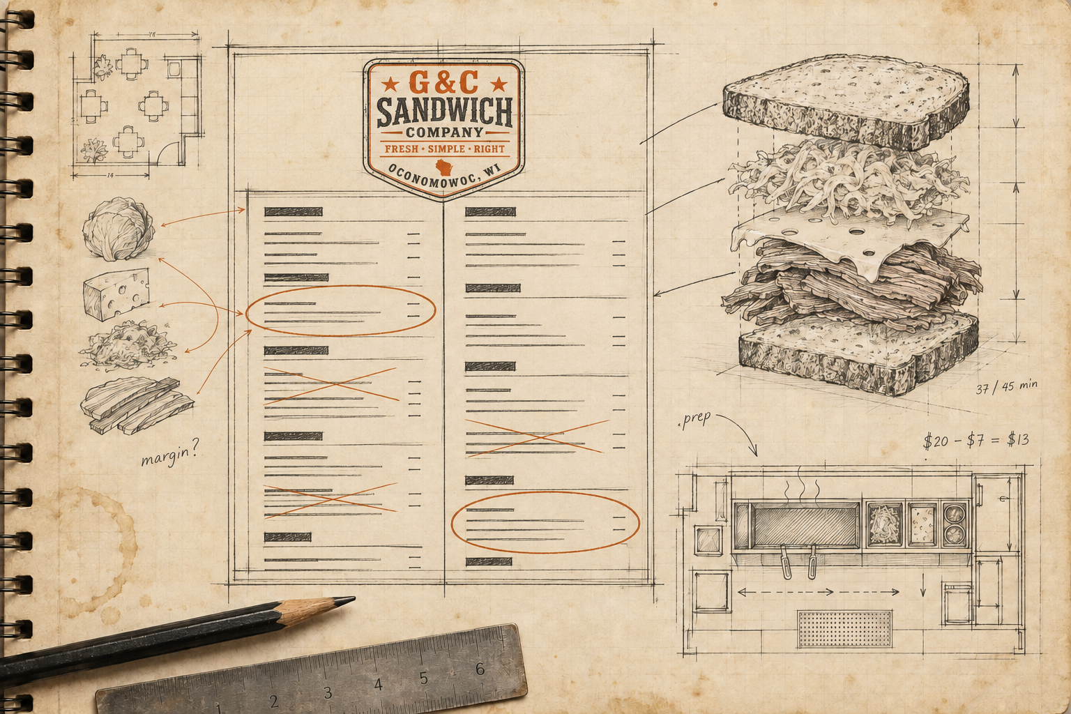 Designing the G&C Sandwich Company Menu - Part 1 — Notebook illustration.