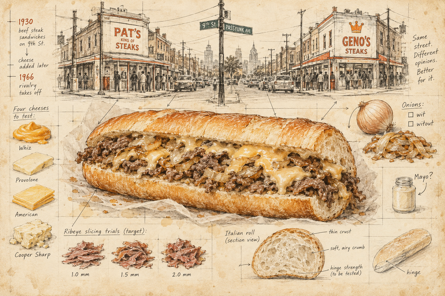 Recreating a Pennsylvania Classic - The Philly Cheesesteak — Notebook illustration.