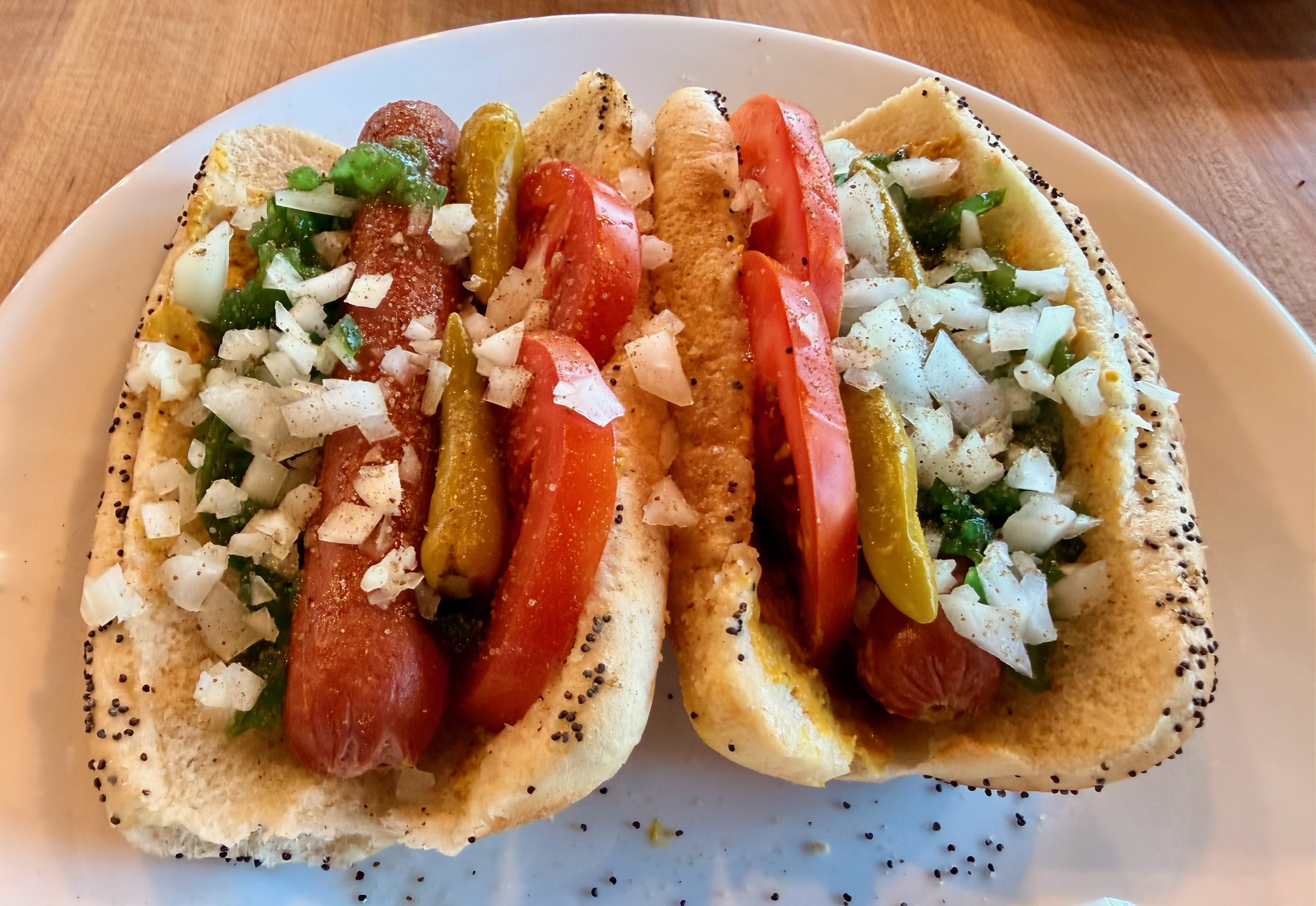 Chicago, chili cheese and New York hot dogs on one plate.